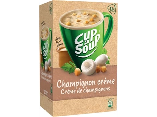 Een Cup-a-Soup champignon crème met croutons, pak van 21 zakjes koop je bij Muys Kantoor & Kado