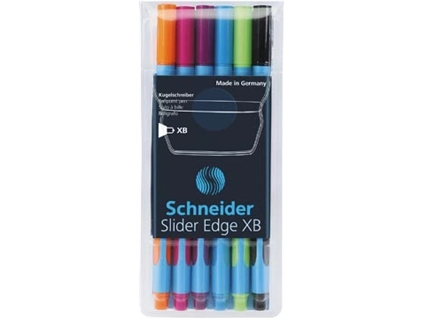 Een Schneider Balpen Slider Edge XB, etui van 6 stuks in geassorteerde kleuren koop je bij Muys Kantoor & Kado