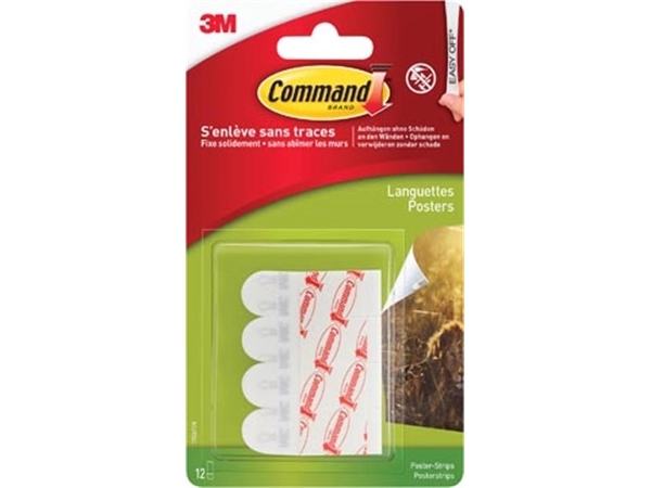 Een Command posterstrip, small, draagvermogen 225 gram, wit, blister van 12 stuks koop je bij Muys Kantoor & Kado