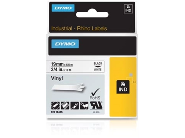 Een Dymo RHINO vinyltape 19 mm, zwart op wit koop je bij best4office