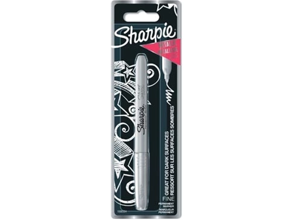 Een Sharpie permanente marker metallic zilver, fijne punt, op blister koop je bij Muys Kantoor & Kado