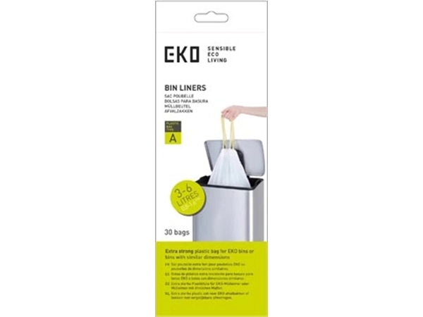 Een Eko vuilniszakken met trekbandsluiting, 3-6 liter, wit, 1 rol, 30 zakken koop je bij Muys Kantoor & Kado