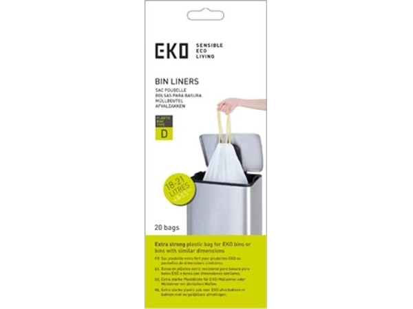 Een Eko vuilniszakken met trekbandsluiting, 18-21 liter, wit, 1 rol, 20 zakken koop je bij Muys Kantoor & Kado