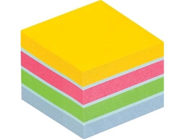 Een Post-it Notes mini kubus, 400 vel, ft 51 x 51 mm, geassorteerde kleuren, op blister koop je bij Muys Kantoor & Kado