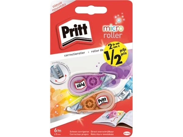 Een Pritt correctieroller Micro Roller, blister met 2 stuks waarvan 2de aan halve prijs koop je bij Muys Kantoor & Kado