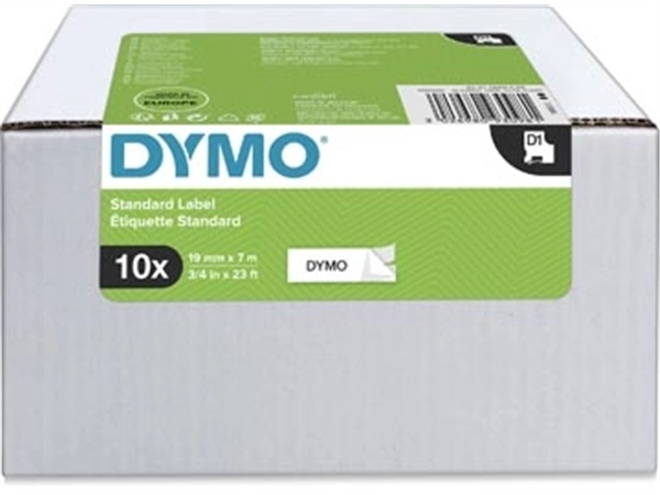 Een Dymo D1 tape 19 mm, zwart op wit, pak van 10 stuks koop je bij best4office