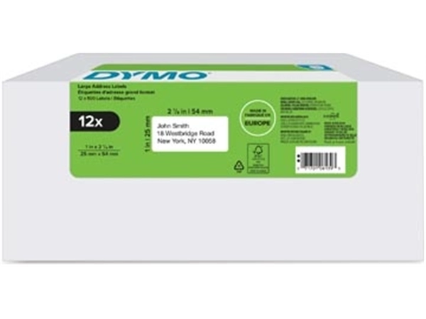 Een Dymo etiketten LabelWriter ft 25 x 54 mm, wit, doos van 12 x 500 etiketten koop je bij best4office