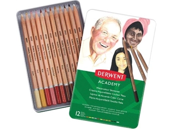 Een Derwent aquarelpotlood Academy , blik van 12 stuks in geassorteerde huidtinten koop je bij best4office