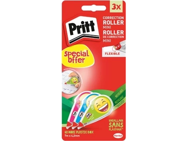 Een Pritt mini correctieroller, 2 + 1 gratis, op blister koop je bij Muys Kantoor & Kado