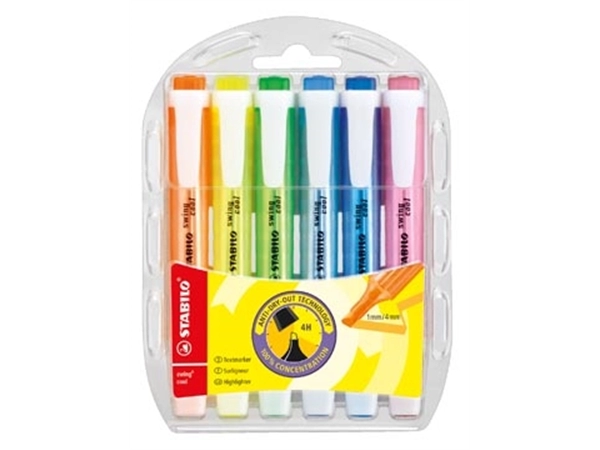 Een Stabilo markeerstift Swing Cool, blister van 6 stuks in geassorteerde kleuren koop je bij Muys Kantoor & Kado