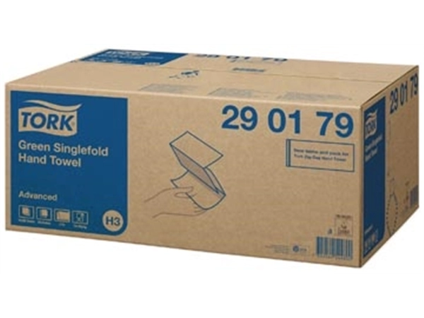 Een Tork papieren handdoeken Advanced, 2-laags, 250 vellen, systeem H3, groen, pak van 15 stuks koop je bij Muys Kantoor & Kado