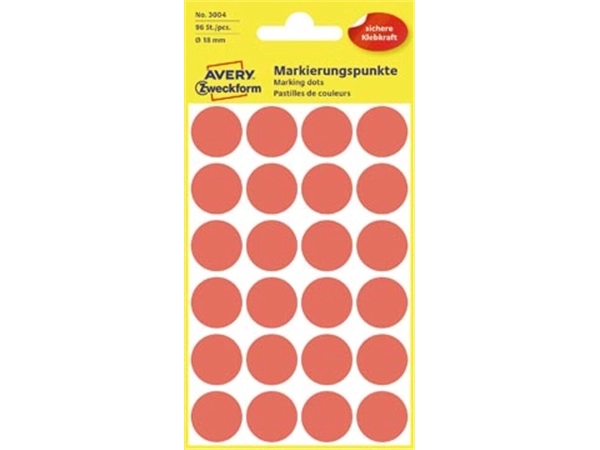 Een Avery Ronde etiketten diameter 18 mm, rood, 96 stuks koop je bij best4office