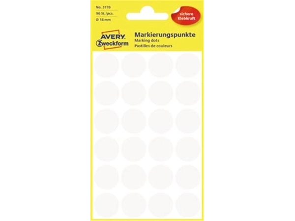 Een Avery Ronde etiketten diameter 18 mm, wit, 96 stuks koop je bij best4office