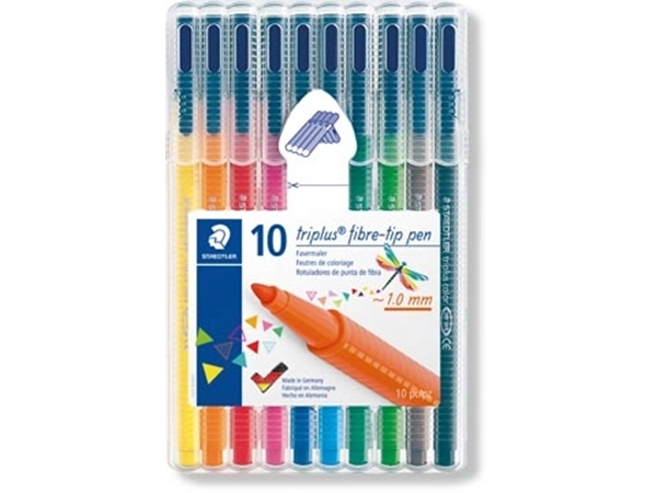 Een Staedtler viltstift Triplus Color, opstelbare box met 10 kleuren koop je bij Muys Kantoor & Kado