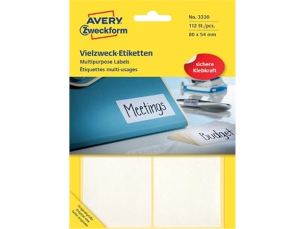 Een Avery Zweckform 3330 universele etiketten ft 80 x 54 mm (b x h), 112 etiketten, wit koop je bij best4office