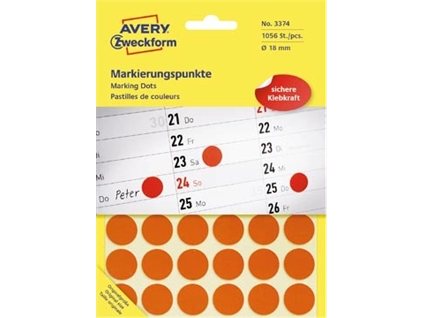 Een Avery Ronde etiketten diameter 18 mm, rood, 1.056 stuks koop je bij best4office