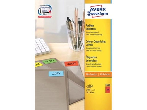 Een Avery etiketten ILC ft 70 x 37 mm (b x h), 2400 etiketten per doos, 24 per blad, rood koop je bij best4office