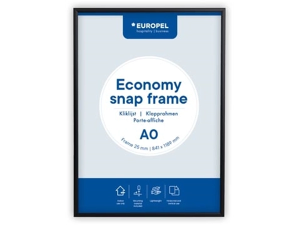 Een Europel Clicklijst Economy, lijst 25 mm, ft A0, zwart koop je bij best4office