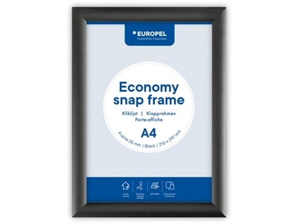 Een Europel clicklijst Economy, lijst 25 mm, ft A4, zwart koop je bij best4office