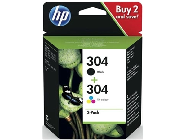 Een HP inktcartridge 304, 100-120 pagina's, OEM 3JB05AE, 1 x zwart en 1 x 3 kleuren koop je bij best4office