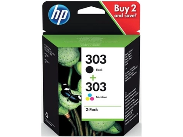 Een HP inktcartridge 303, 165-200 pagina's, OEM 3YM92AE, 1 x zwart en 1 x 3 kleuren koop je bij best4office