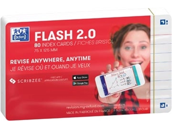 Een Oxford Flash 2.0 flashcard starterkit, gelijnd, A7, wit, pak van 80 vel koop je bij Muys Kantoor & Kado