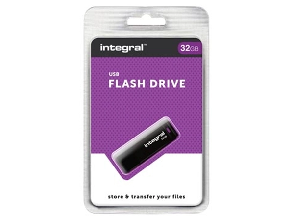 Een Integral USB 2.0 stick, 32 GB, zwart koop je bij Muys Kantoor & Kado