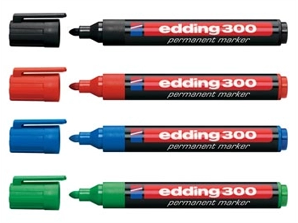 Een edding permanent marker 300, blister met 4 stuks in geassorteerde kleuren koop je bij Muys Kantoor & Kado