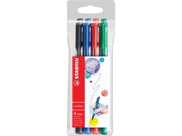 Een STABILO pointMax schrijfstift, 0,8 mm, etui van 4 stuks in geassorteerde standaard kleuren koop je bij Muys Kantoor & Kado