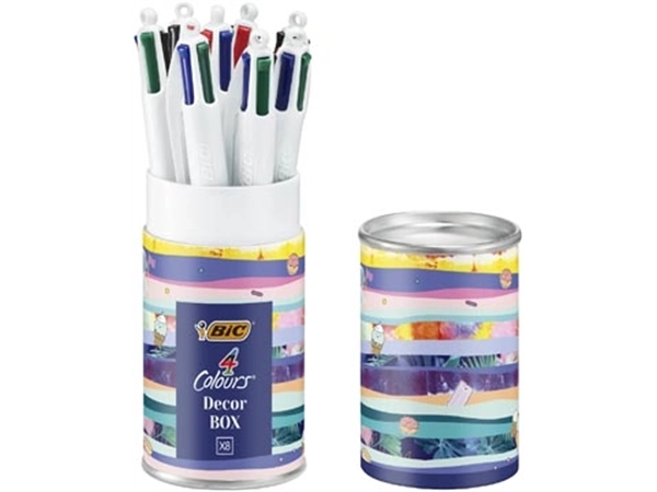 Een Bic Colours Decors, 4-kleurenbalpen, medium, klassieke inktkleuren, doos van 8 stuks koop je bij Muys Kantoor & Kado