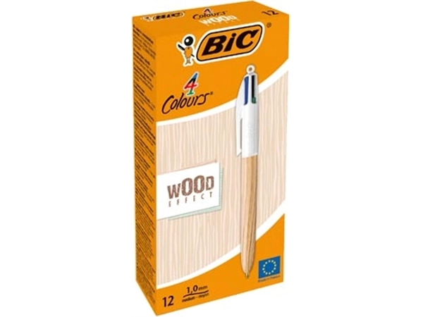 Een Bic Colours Wood Style, 4-kleurenbalpen, medium, klassieke inktkleuren koop je bij Muys Kantoor & Kado