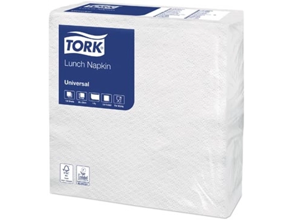 Een Tork servetten ft 30 x 30 cm, 1-laags, wit, pak van 100 stuks koop je bij Muys Kantoor & Kado