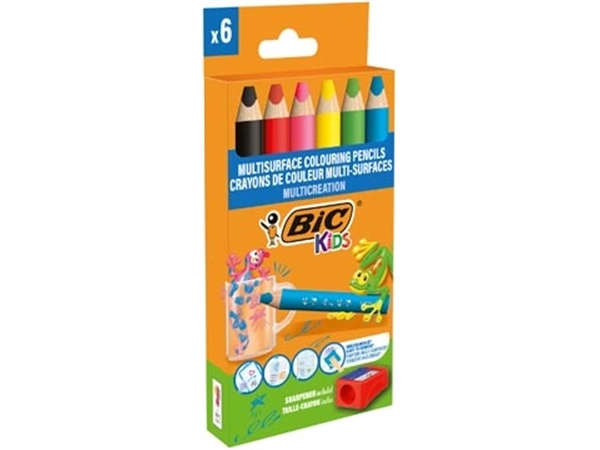 Een Bic Kids kleurpotlood Multisurface, assorti, etui van 6 stuks + slijper koop je bij best4office