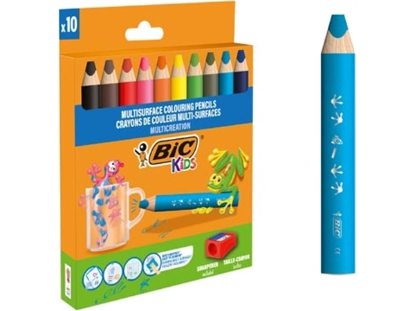 Een Bic Kids kleurpotlood Multisurface, assorti, etui van 10 stuks + slijper koop je bij best4office