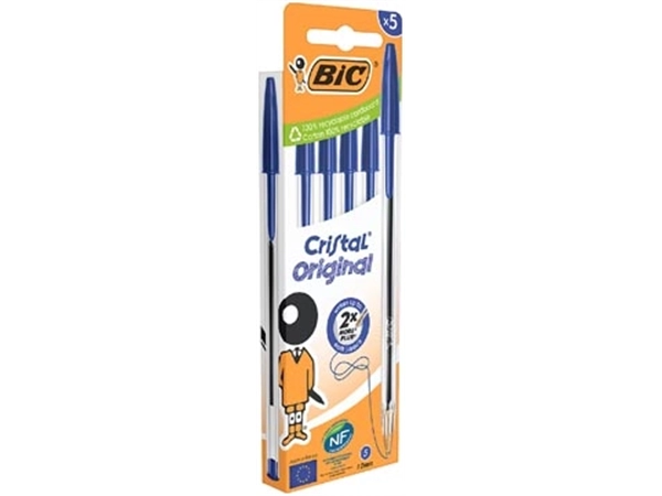 Een Bic Cristal balpen medium, blauw, blister van 5 stuks koop je bij Muys Kantoor & Kado