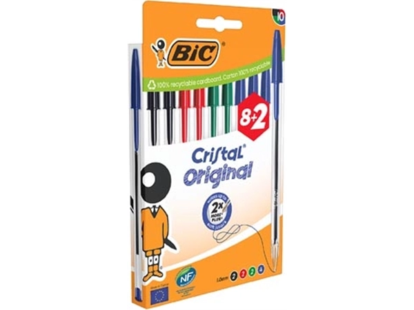 Een Bic Cristal balpen, medium, assorti, blister van 8 + 2 GRATIS koop je bij Muys Kantoor & Kado