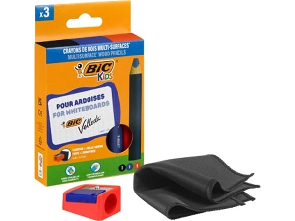 Een Bic Kids potlood voor whiteboards Multisurface, assorti, etui van 3 stuks + slijper en doek koop je bij Muys Kantoor & Kado