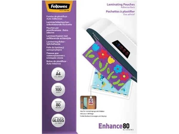 Een Fellowes lamineerhoes Enhance80 zelfklevend ft A4, 160 micron (2 x 80 micron), pak van 100 stuks koop je bij best4office