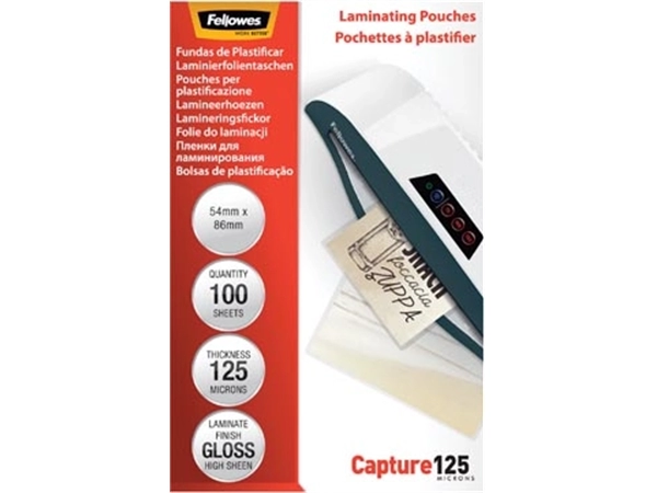 Een Fellowes lamineerhoes Capture125 ft 54 x 86 mm, 250 micron (2 x 125 micron), pak van 100 stuks koop je bij best4office