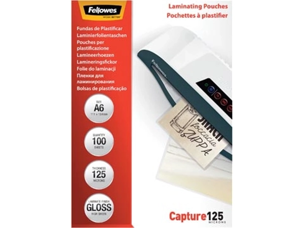 Een Fellowes lamineerhoes Capture125 ft A6, 250 micron (2 x 125 micron), pak van 100 stuks koop je bij best4office