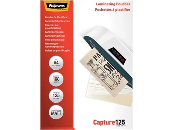 Een Fellowes lamineerhoes Capture125 ft A4, 250 micron (2 x 125 micron), pak van 100 stuks, mat koop je bij best4office