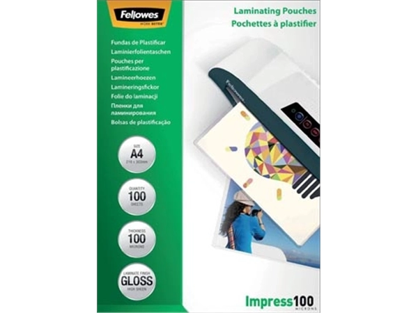 Een Fellowes lamineerhoes Impress100 ft A4, 200 micron (2 x 100 micron), pak van 100 stuks koop je bij best4office