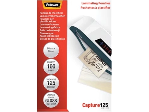 Een Fellowes lamineerhoes Capture125 ft 60 x 90 mm, 250 micron (2 x 125 micron), pak van 100 stuks koop je bij best4office