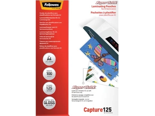 Een Fellowes lamineerhoes Capture125 Super Quick ft A4, 250 micron (2 x 125 micron), pak van 100 stuks koop je bij best4office