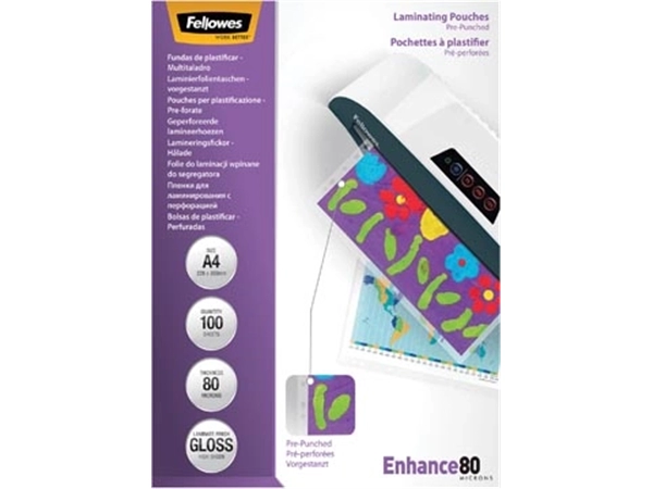 Een Fellowes lamineerhoes Enhance80 geperforeerd ft228 x 303 mm, 160 micron (2 x 80 micron), pak van 100 stuk koop je bij best4office