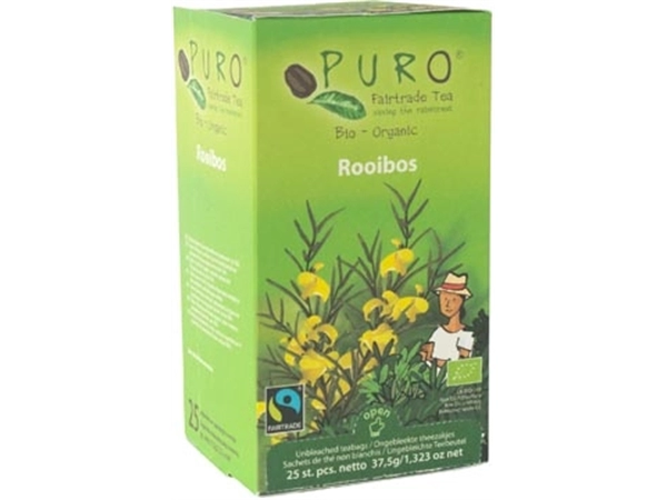 Een Puro Bio thee, rooibos, fairtrade, pak van 25 zakjes koop je bij Muys Kantoor & Kado