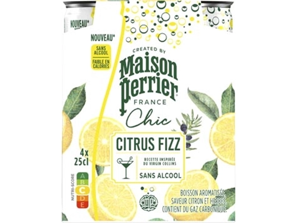 Een Maison Perrier mocktail Citrus Fizz, citroen- en kruidensmaak, blik van 25 cl, pak van 4 stuks koop je bij Muys Kantoor & Kado