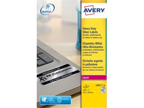 Een Avery L6011-20 ultra-sterke etiketten ft 63,5 x 29,6 mm (b x h), 540 etiketten, zilver koop je bij best4office