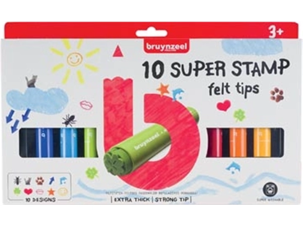 Een Bruynzeel Kids viltstiften Super Stamp, etui van 10 geassorteerde kleuren koop je bij best4office