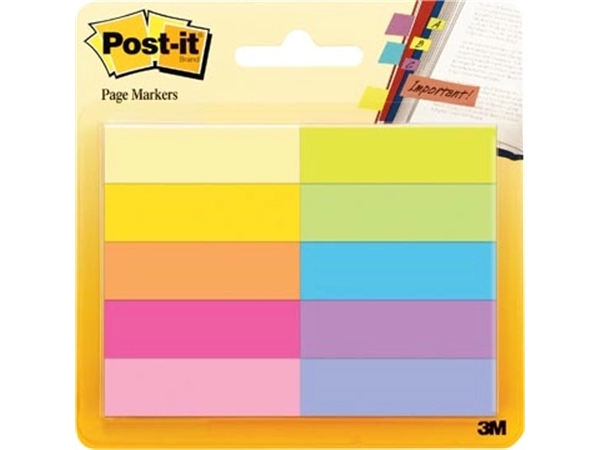 Een Post-It notes markers, 50 blaadjes, pak van 10 blokken, geassorteerde kleuren koop je bij Muys Kantoor & Kado